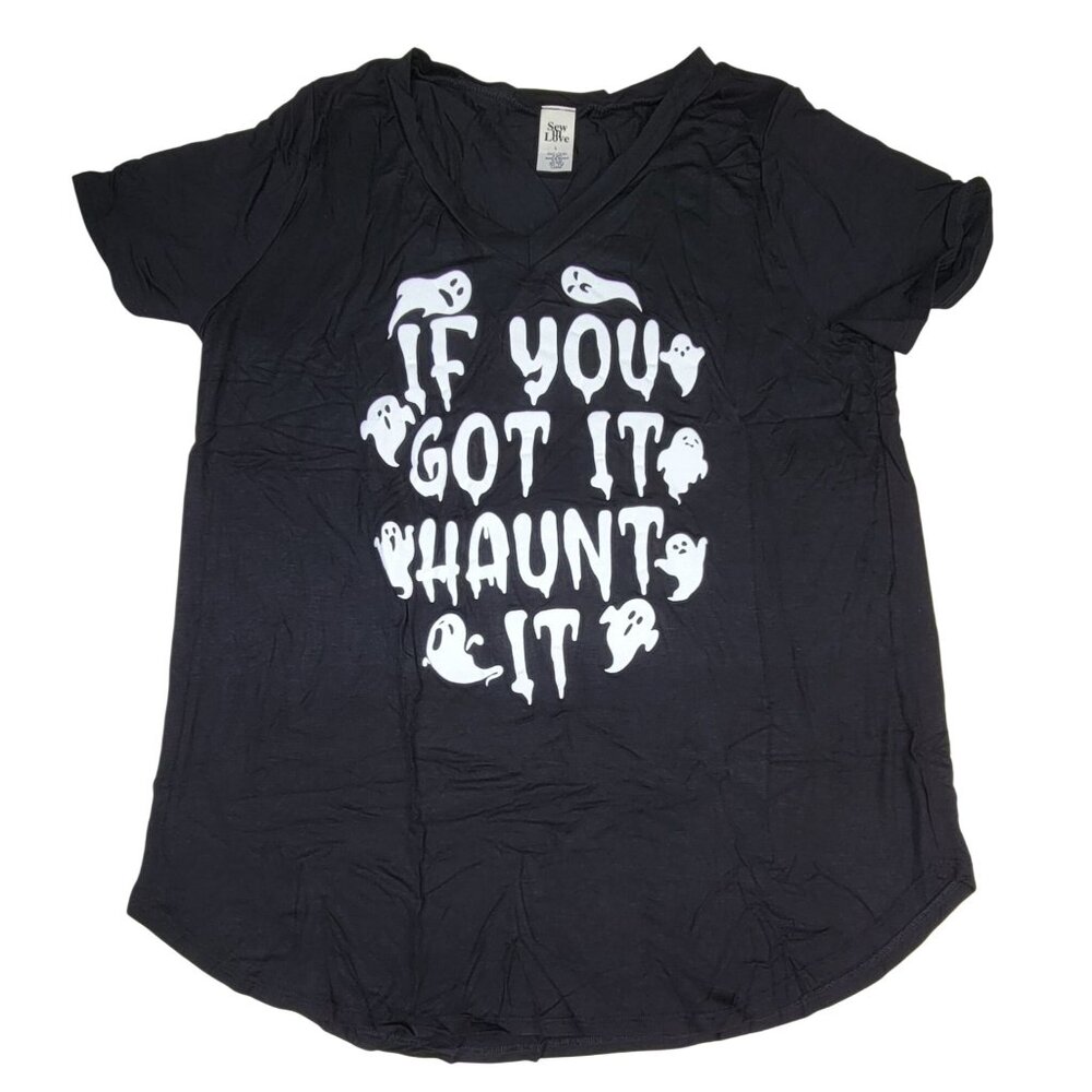 Halloween T-shirt If You Got It Haunt It Black & White Sew In Love Womens L New